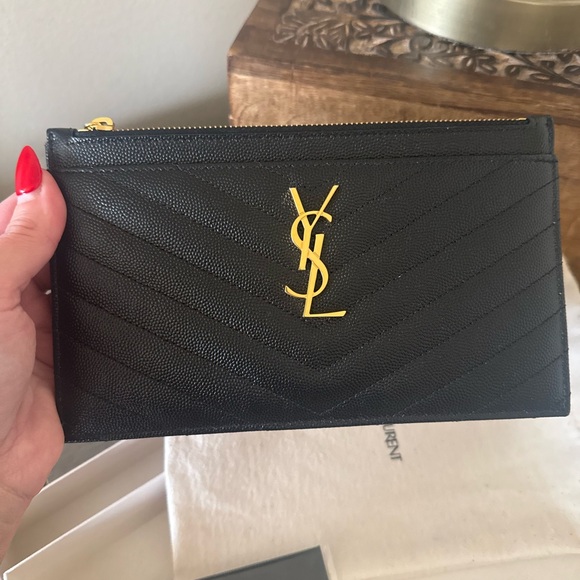 Yves Saint Laurent Black Chevron Wristlet with Gold Emblem - Picture 4 of 7
